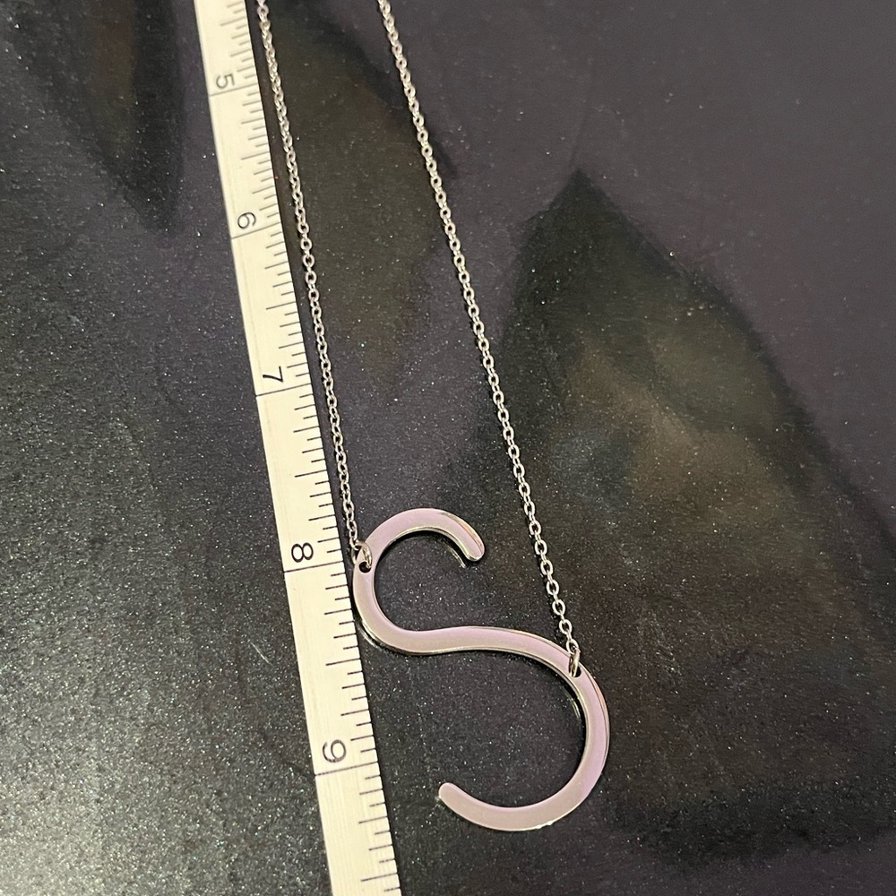 Silver tone S initial necklace. Approximately 18” long. EUC. - Picture 5 of 5